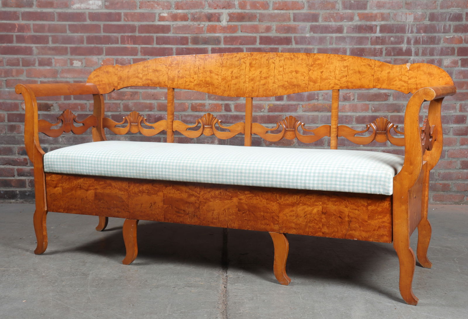 19th Century Birds Eye Maple Swedish Bench (1 of 14)