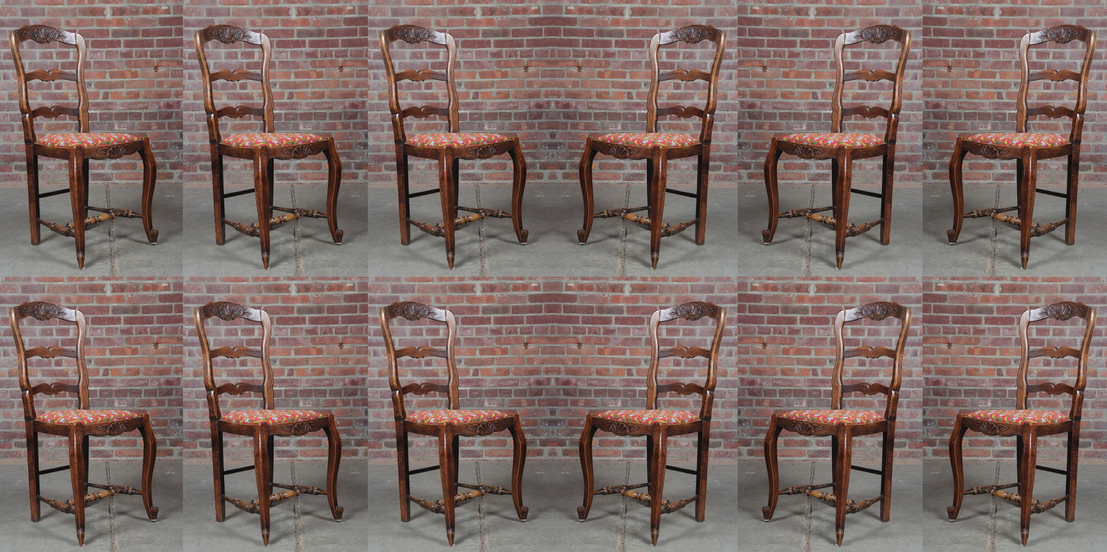 Set of Twelve Oak French Country Dining Chairs (1 of 8)