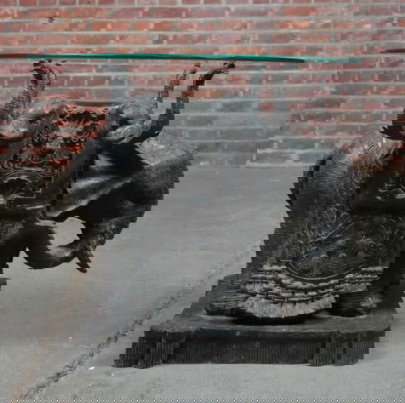 Bronze Elephant End Table with Glass Top (1 of 14)