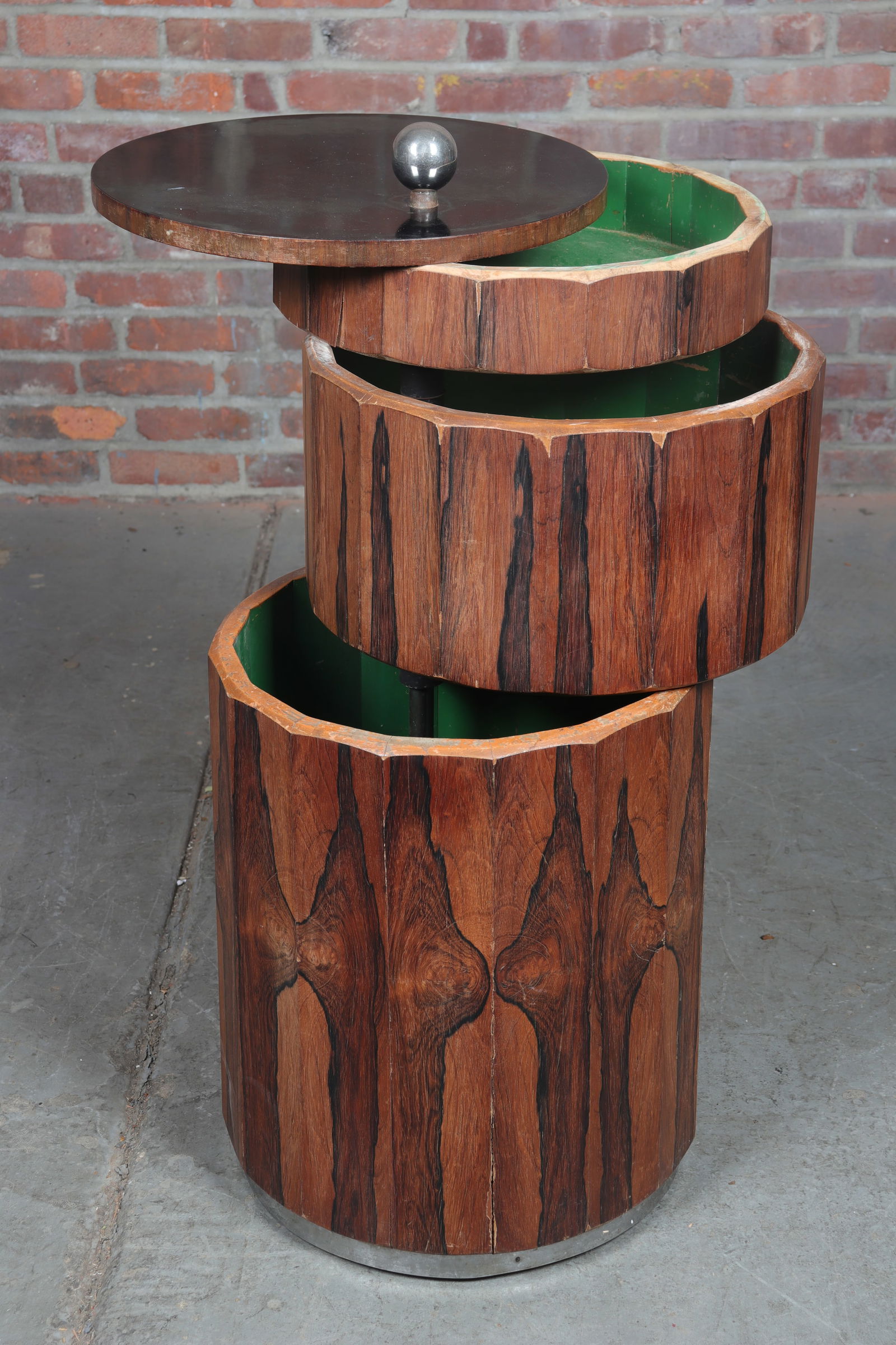 Mid Century Three Compartment Swinging Barrel Bar (1 of 9)