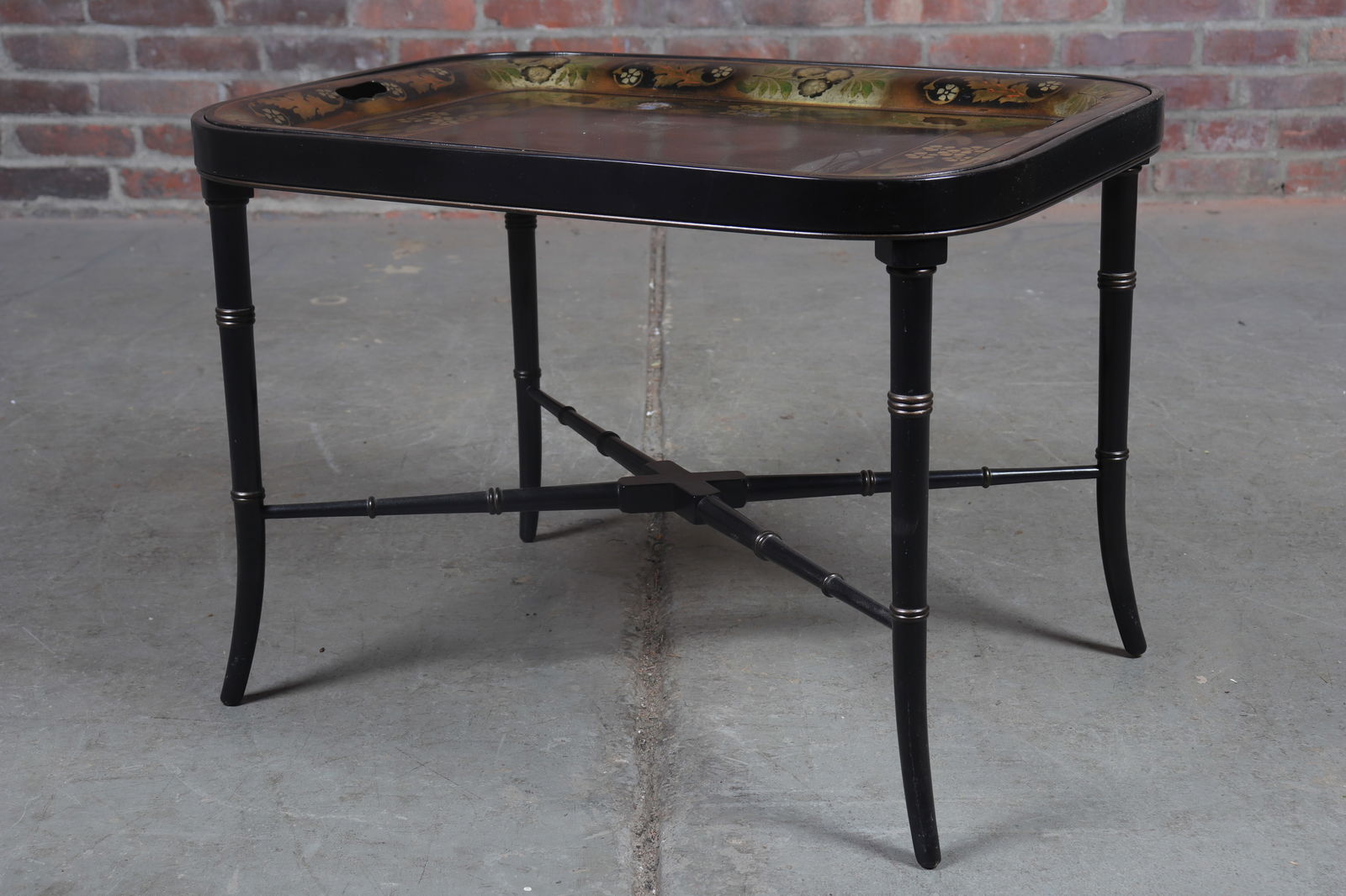 Faux Bamboo Tea Table with Removable Metal Tray (1 of 12)