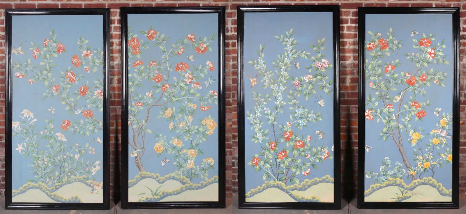 Framed Hand Painted Asian Chinoiserie Wallpaper Panels, A Set of Four (1 of 13)