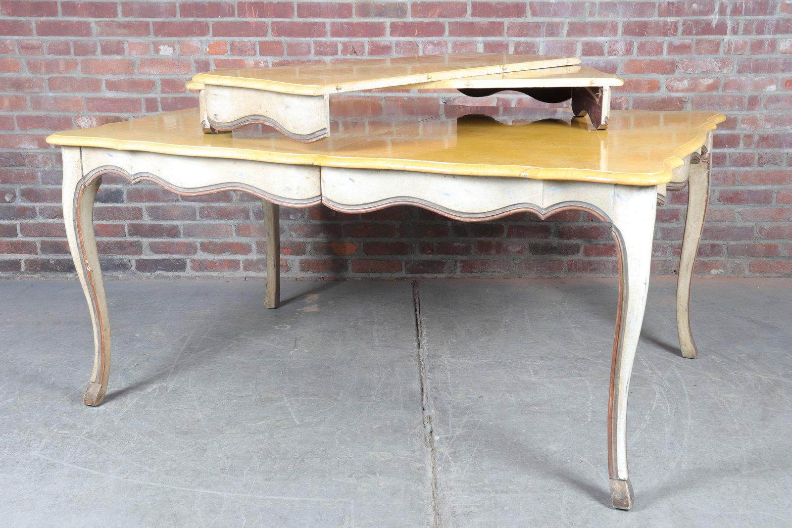 French Lacquered Dining Table in Yellow and Cream (1 of 9)