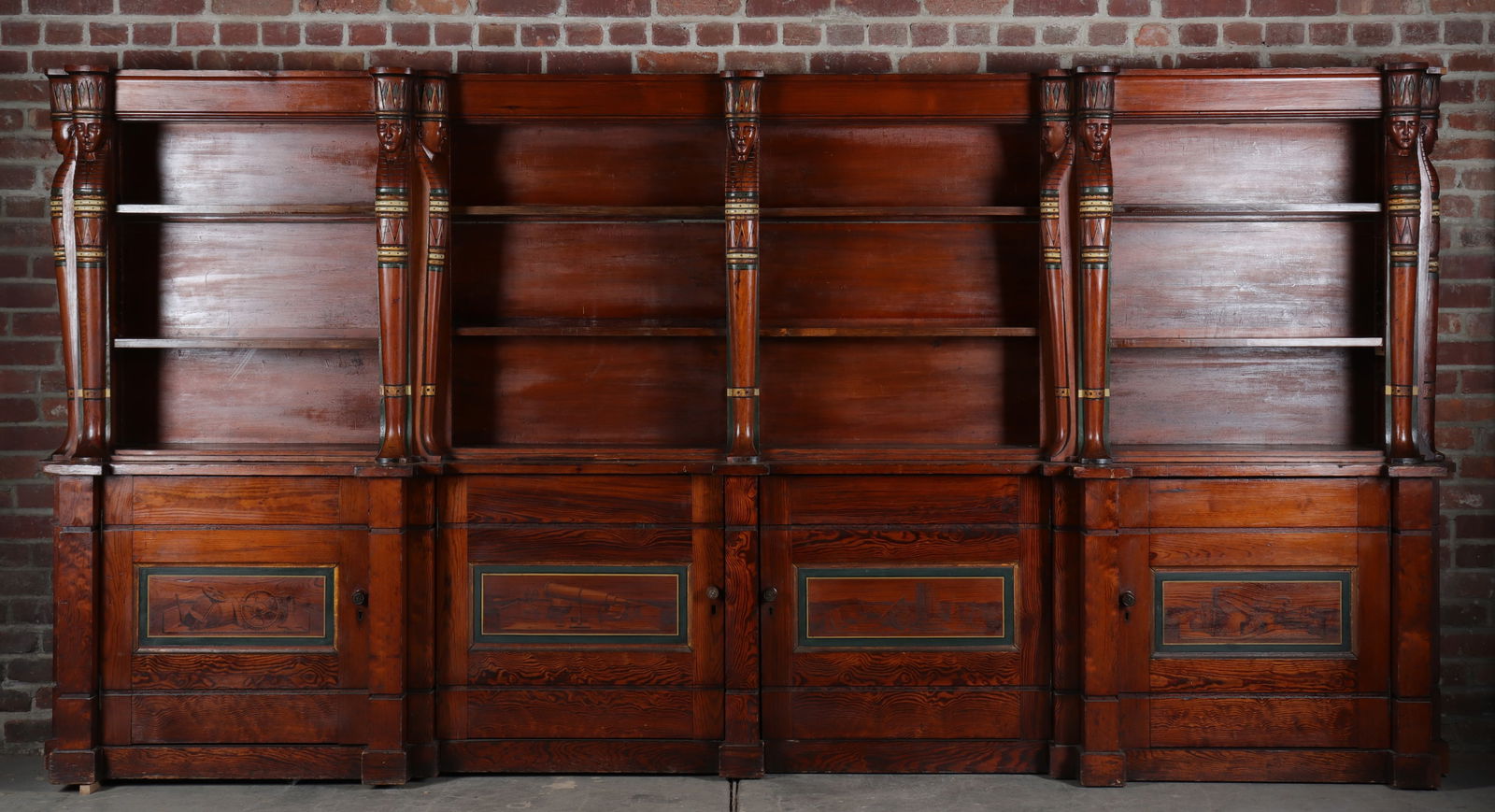 Victorian Scottish Egyptian Revival Painted Pinewood Library Bookcase, Ca. 1870 (1 of 20)