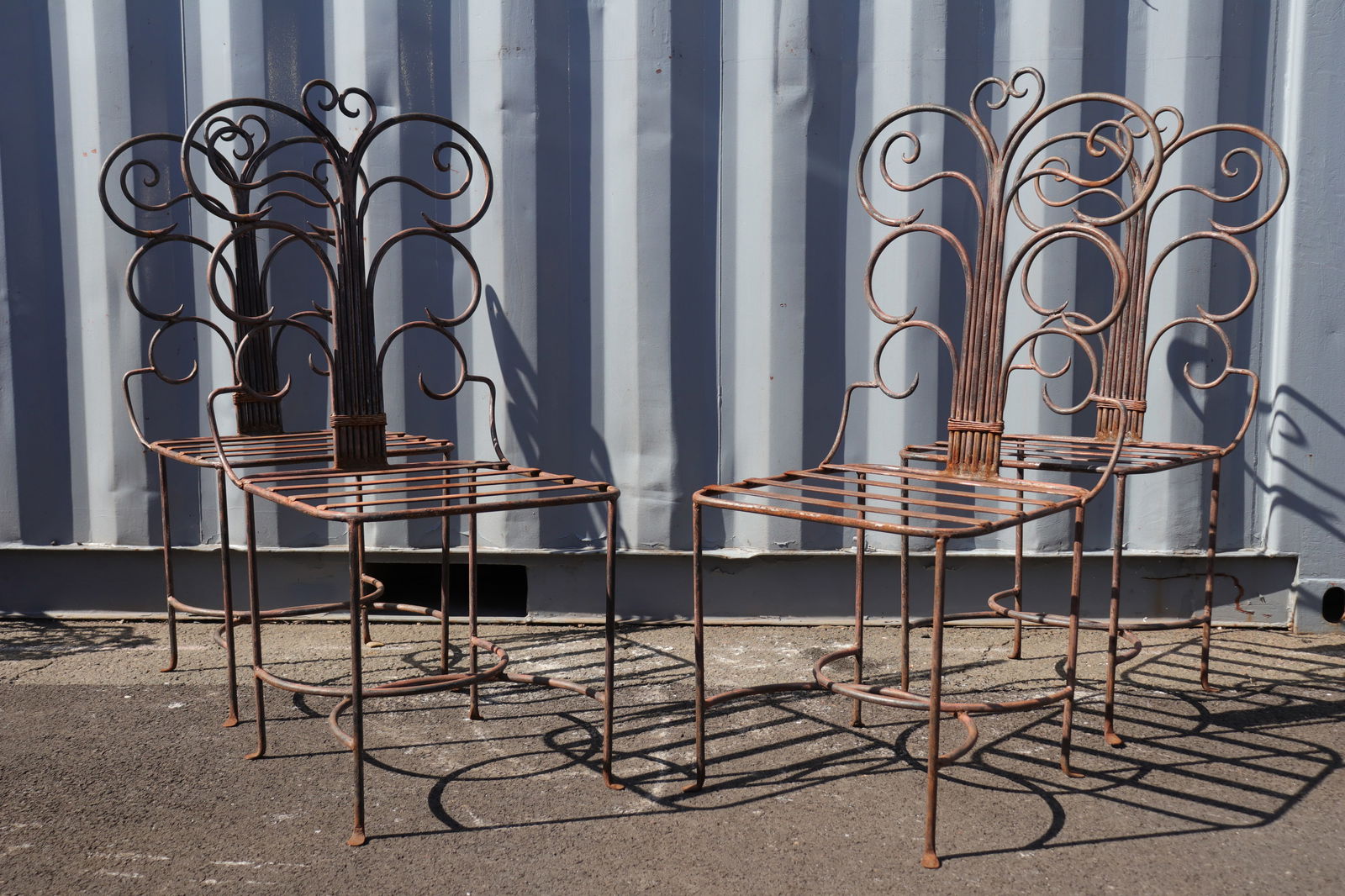 Set of Four Palm Beach Regency Scrolled Wrought Iron Chairs (1 of 8)
