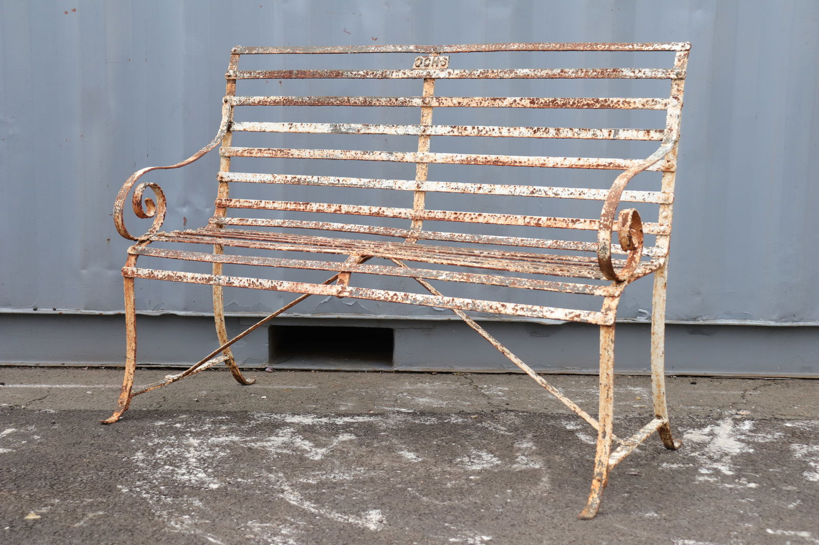 Rustic White Painted Metal Bench (1 of 9)