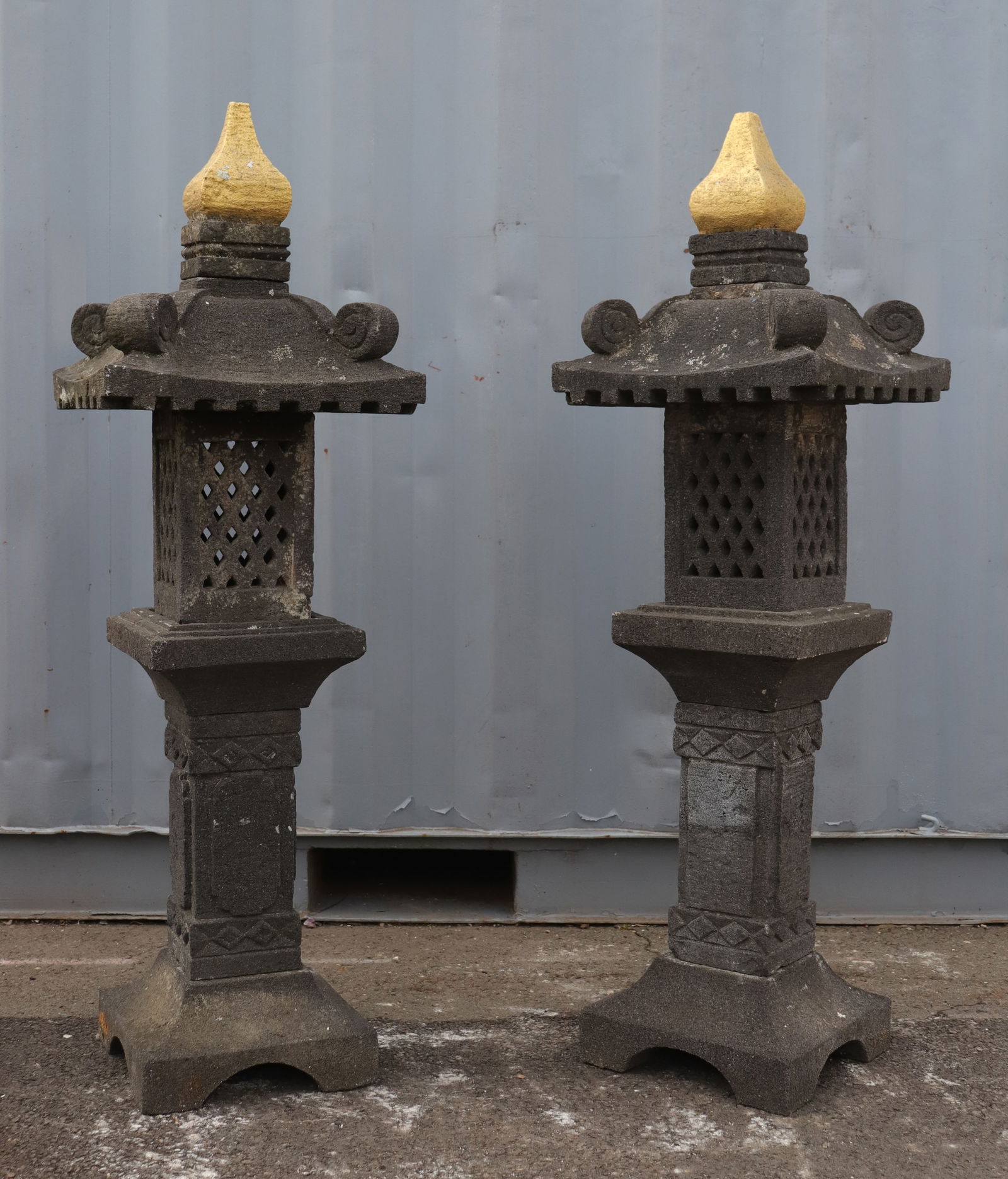 Pair of Asian Volcanic Stone Pagoda Lantern Guide Posts (1 of 7)