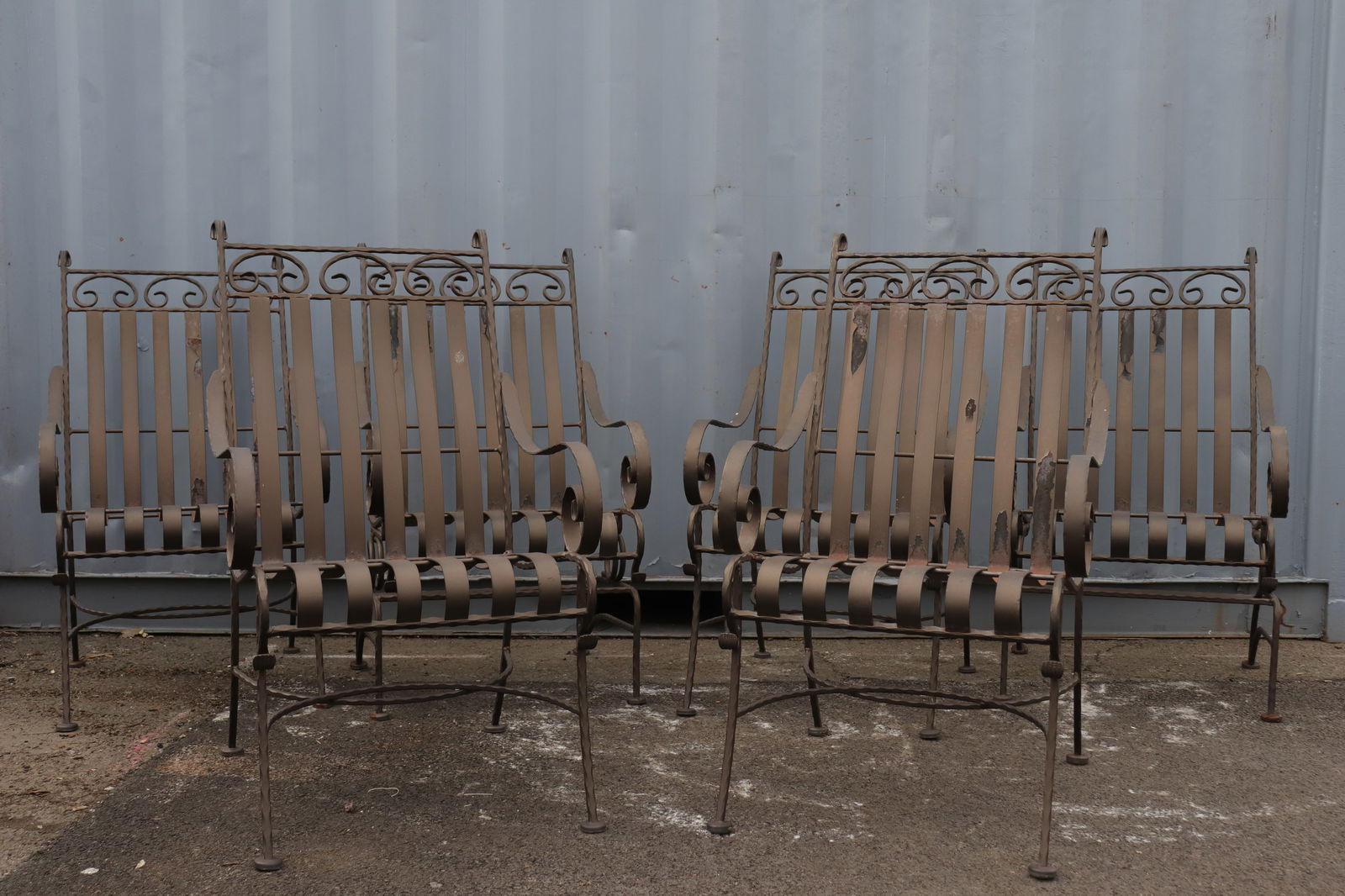 Set of Six Cast Iron Striped Seat Patio Armchairs (1 of 20)