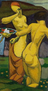 MAX ACKERMANN (Berlin 1887 - 1975 Unterlengenhardt): MAX ACKERMANN* (Berlin 1887 - 1975 Unterlengenhardt) Nudes oil/canvas/board, 72 x 38,5 cm monogrammed M. A. Provenance: Gallery Doebele Ravensburg, Gallery W. Klopfer Zurich 1985, Fischer