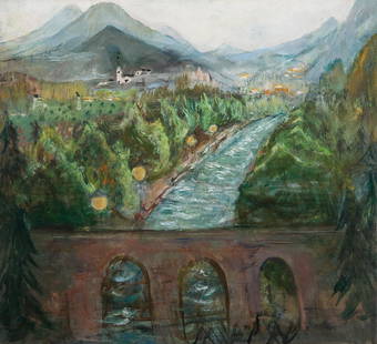 MARIE-LOUISE MOTESICZKY (Vienna 1906 - 1996 London): MARIE-LOUISE MOTESICZKY* (Vienna 1906 - 1996 London) Landscape with Aqueduct oil/canvas, 55,5 x 61 cmProvenance: Marie-Louise von Motesiczky Charitable Trust, Chiswick auctions GB, Fine Arts