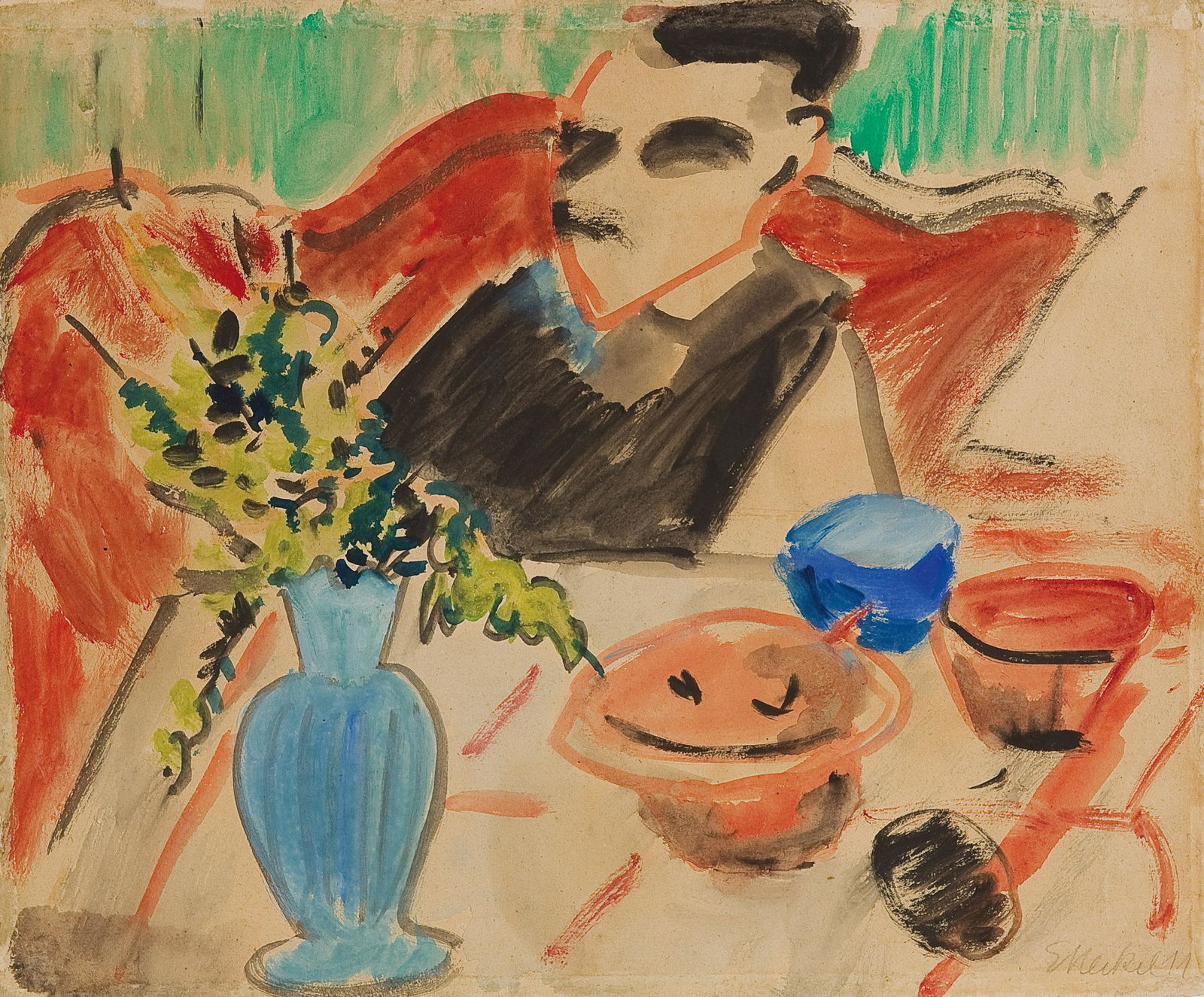 ERICH HECKEL (Doebeln 1883 - 1970 Radolfzell): ERICH HECKEL* (Doebeln 1883 - 1970 Radolfzell) Wilhelm Simon Guttmann watercolor/vellum, 36,7 x 43,6 cm signed E Heckel and dated 1911 verso painting "Tulpen", watercolor and pencil/vel