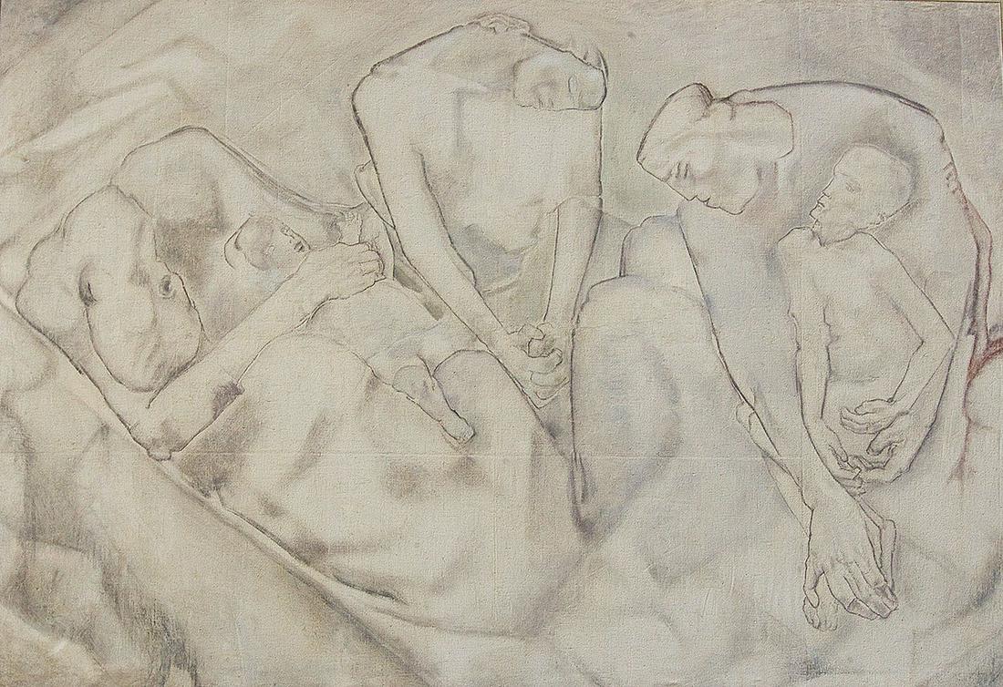 ANTON VELIM* (Vienna 1892 - 1954 Vienna): ANTON VELIM* (Vienna 1892 - 1954 Vienna) Widow, around 1919-1920 oil/canvas, 186 x 270 cm exhibited in the Vienna Secession 1923 depicted in catalog Anton Velim 1892 - 1954, Vienna 2006, p. 23