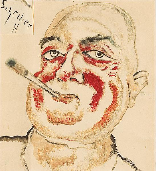 HUGO SCHEIBER* (Budapest 1873 - 1950 Budapest): HUGO SCHEIBER* (Budapest 1873 - 1950 Budapest) Self portrait with cigarette mixed media/paper, 44.5 x 40.5 cm signed Scheiber H provenance: Christie's, London 2006; International private collecti