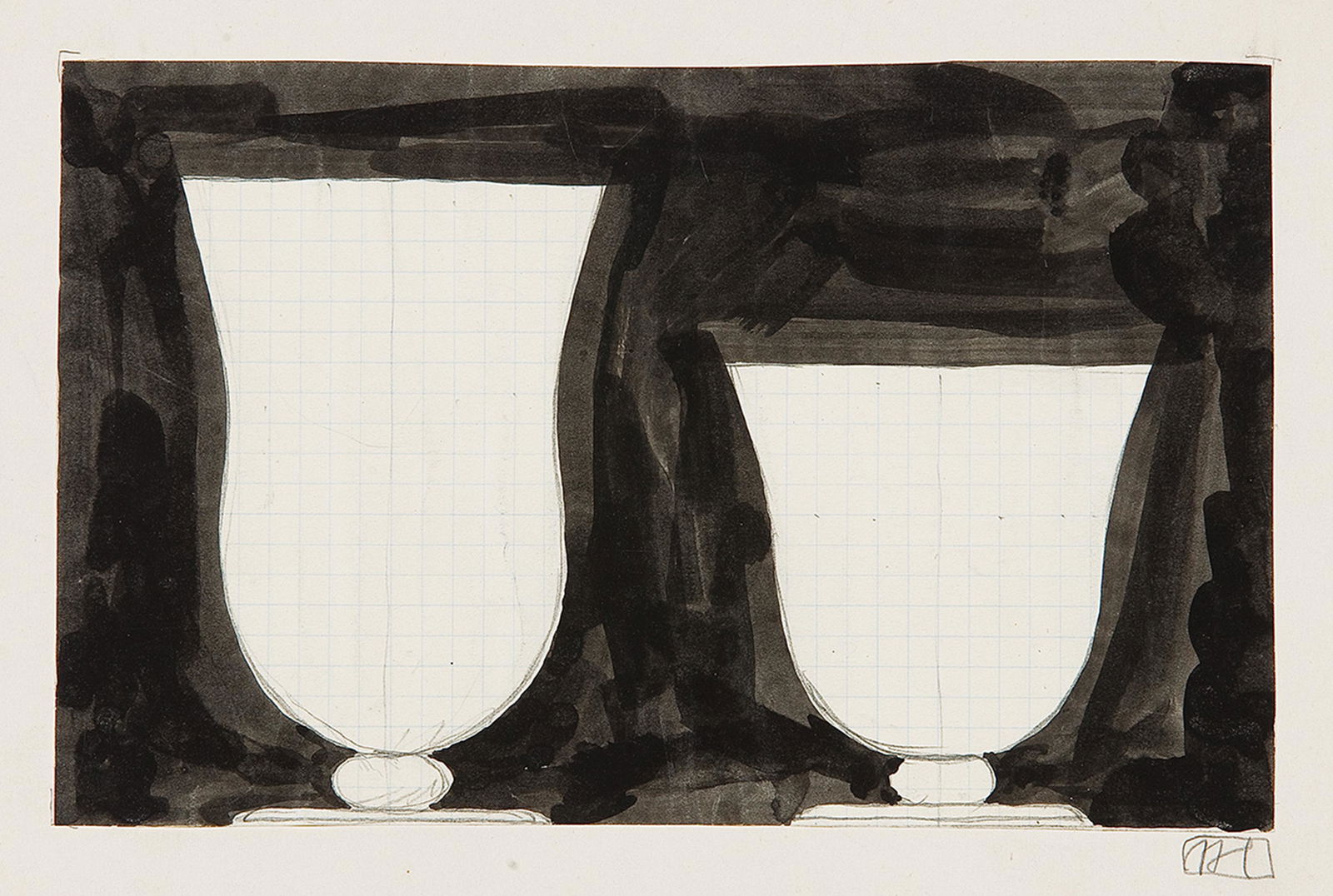 JOSEF HOFFMANN* (Pirnitz 1870 - 1956 Vienna): JOSEF HOFFMANN* (Pirnitz 1870 - 1956 Vienna) Design for two drinking glasses pencil and indian ink/paper, 15,6 x 23 cm monogrammed JH, verso inscribed N. 33, stamped Atelier Ob. Baur. Prof Arch. Dr. h