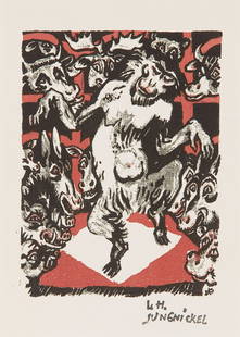 LUDWIG HEINRICH JUNGNICKEL* (Wunsiedel 1881 - 1965 Vienna): LUDWIG HEINRICH JUNGNICKEL* (Wunsiedel 1881 - 1965 Vienna) Monkey king color lithography/paper, 13,7 x 10,5 cm rubber-stamped signature L- H. Jungnickel, artist's proof for illustrations of Tierfabeln