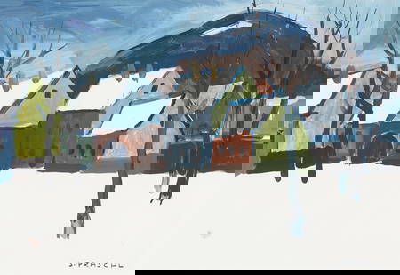 STEFAN PRASCHL* (Vienna 1910 - 1994 Vienna): STEFAN PRASCHL* (Vienna 1910 - 1994 Vienna) Winter village view gouache/paper, 42 x 60,5 cm signed S. Praschl ESTIMATE € 800 - 1200 STARTING PRICE € 800