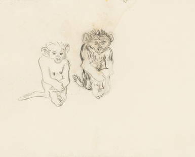 LUDWIG HEINRICH JUNGNICKEL* (Wunsiedel 1881 - 1965 Vienna): LUDWIG HEINRICH JUNGNICKEL* (Wunsiedel 1881 - 1965 Vienna) Two monkeys charcoal/paper, 24 x 30,4 cm ESTIMATE € 300 - 600 STARTING PRICE € 300 Jungnickel