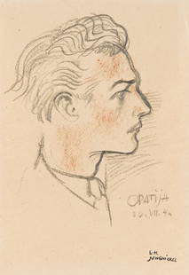 LUDWIG HEINRICH JUNGNICKEL* (Wunsiedel 1881 - 1965 Vienna): LUDWIG HEINRICH JUNGNICKEL* (Wunsiedel 1881 - 1965 Vienna)Portrait in Opatija, 1944graphite pen and red chalk/paper, 31 x 21,3 cmsigned L.H.Jungnickel, dated 10.VII.44 Opatijaverso estate stamp Pr