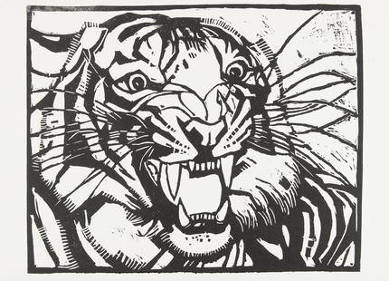 STEFAN PRASCHL* (Vienna 1910 - 1994 Vienna): STEFAN PRASCHL* (Vienna 1910 - 1994 Vienna)Tigerwoodcut/paper, 36,4 x 45 cmverso estate stamp Prof. Stefan PraschlESTIMATE °&euro; 100 - 200STARTING PRICE °&euro;