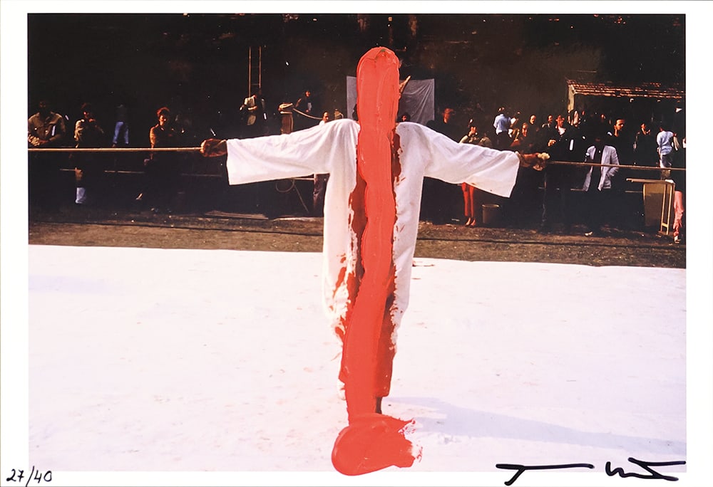 HERMANN NITSCH* (Vienna 1938 - 2022 Mistelbach): HERMANN NITSCH* (Vienna 1938 - 2022 Mistelbach)Painting event Orgy mystery theaterpainted photography 17,8 x 25,9 cmsigned Hermann Nitschnumbered 27/40ESTIMATE &eu