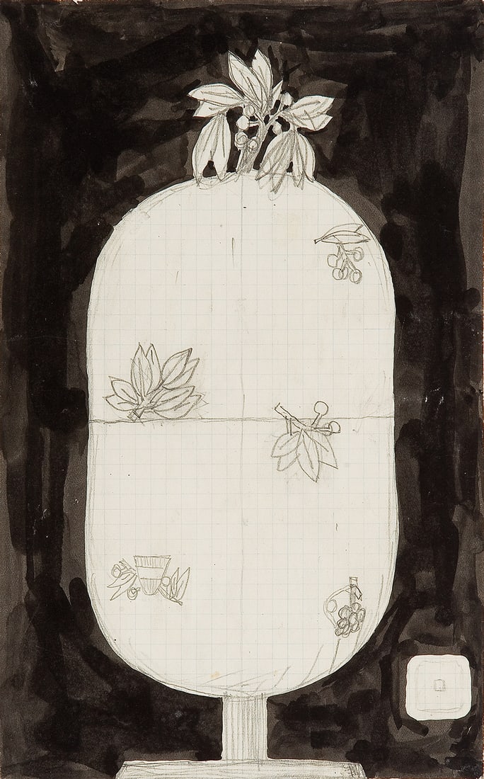 JOSEF HOFFMANN* (Brtnice 1870 - 1956 Vienna): JOSEF HOFFMANN* (Brtnice 1870 - 1956 Vienna)Chalice designpencil and indian ink/paper 26,4 x 16 cmverso studio stamp Josef HoffmannESTIMATE °€ 600 - 1200START