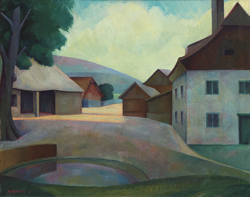 MAXIMILIAN REINITZ (Vienna 1872 - 1935 Vienna): MAXIMILIAN REINITZ (Vienna 1872 - 1935 Vienna)Village square, 1931oil/canvas 50,7 x 63,4 cmsigned M. Reinitz, dated 31verso label Gustav Knauer, Berlin, Kunst-Abteilung 1073
