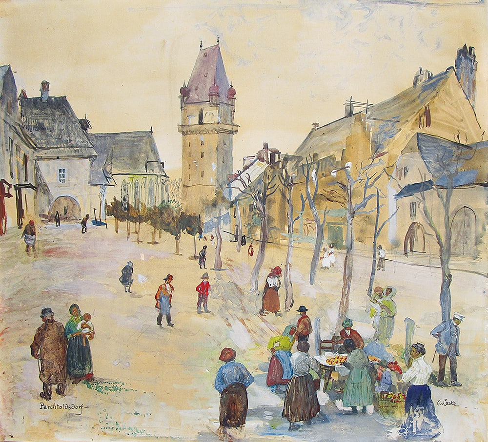 OSKAR LASKE (Czernowitz 1874 - 1951 Vienna): OSKAR LASKE (Czernowitz 1874 - 1951 Vienna)Perchtoldsdorfwatercolor/paper 39 x 43 cmsigned O. Laskeentitled PerchtoldsdorfESTIMATE °€ 6000 - 12000STARTIN