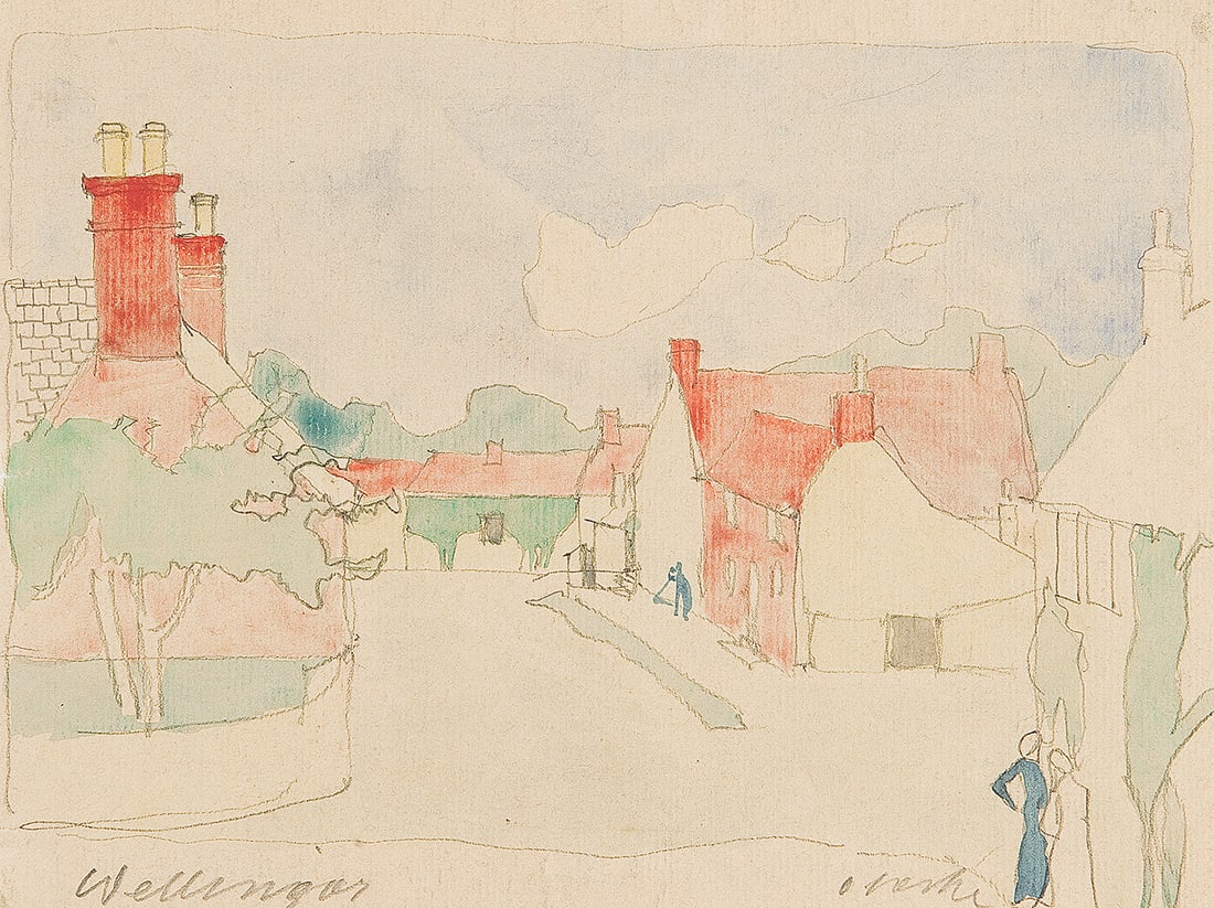 OSKAR LASKE ( Chernivtsi 1874 - 1951 Vienna ): OSKAR LASKE ( Chernivtsi 1874 - 1951 Vienna )Village watercolor and pencil/paper 15,9 x 21,7 cmsigned O. LaskeSCHÄTZPREIS / ESTIMATE °€ 150 - 300STARTPREIS /