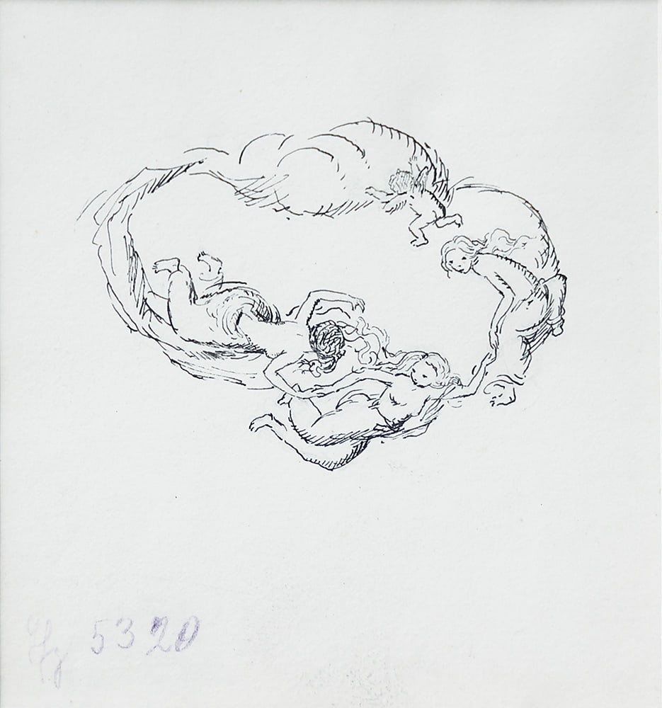 OSKAR LASKE ( Chernivtsi 1874 - 1951 Vienna ): OSKAR LASKE ( Chernivtsi 1874 - 1951 Vienna )Fairy dance Indian ink/paper 11,5 x 10,7 cmillustration for Ferdinand Raimund "Das Mädchen aus der Feenwelt oder Der Bauer als Millionär", 1826