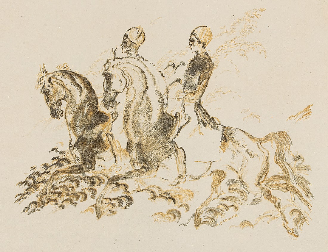 LUDWIG HEINRICH JUNGNICKEL* ( Wunsiedel 1881 - 1965 Vienna ): LUDWIG HEINRICH JUNGNICKEL* ( Wunsiedel 1881 - 1965 Vienna )From the riding schoollithograph/paper 29,6 x 36,7 cmsigend in plate L. H. Jungnickeldepicted in the catalogue Chrastek, Widder 2019, p.