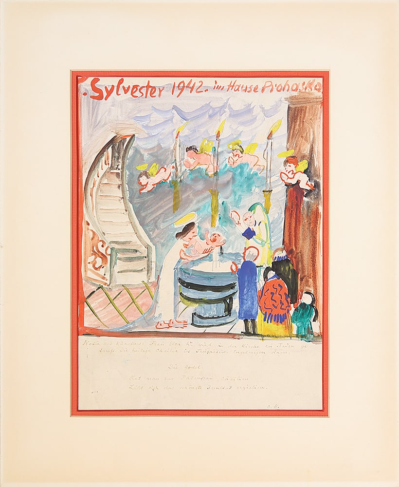 OSKAR LASKE (Chernivtsi 1874 - 1951 Vienna): OSKAR LASKE (Chernivtsi 1874 - 1951 Vienna)New Year's 1942 at the Prohaska familymixed media/cardboard 28 x 20,5 cmdated 1942, monogrammed O. B.titled Sylvester 1942 im Hause Prohaska