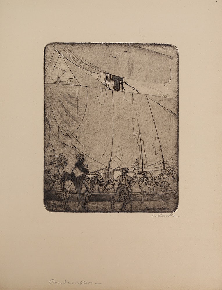 OSKAR LASKE (Chernivtsi 1874 - 1951 Vienna): OSKAR LASKE (Chernivtsi 1874 - 1951 Vienna)Dardanellesetching/paper 23,3 x 18,5 cmsigned O. Laske, in the plate, signed O. Laske and entitled DardanellenSCHÄTZPREI