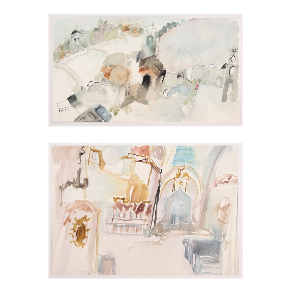 Christl Bolterauer* (born 1933): Christl Bolterauer* (born 1933)Bundle of 2 watercolors1| Collegiate church Wilhering watercolor/paper 29,5 x 42,4 cmsigned Bolterauer2| Landscapewatercolor/paper 27,5 x 47 cmsigned