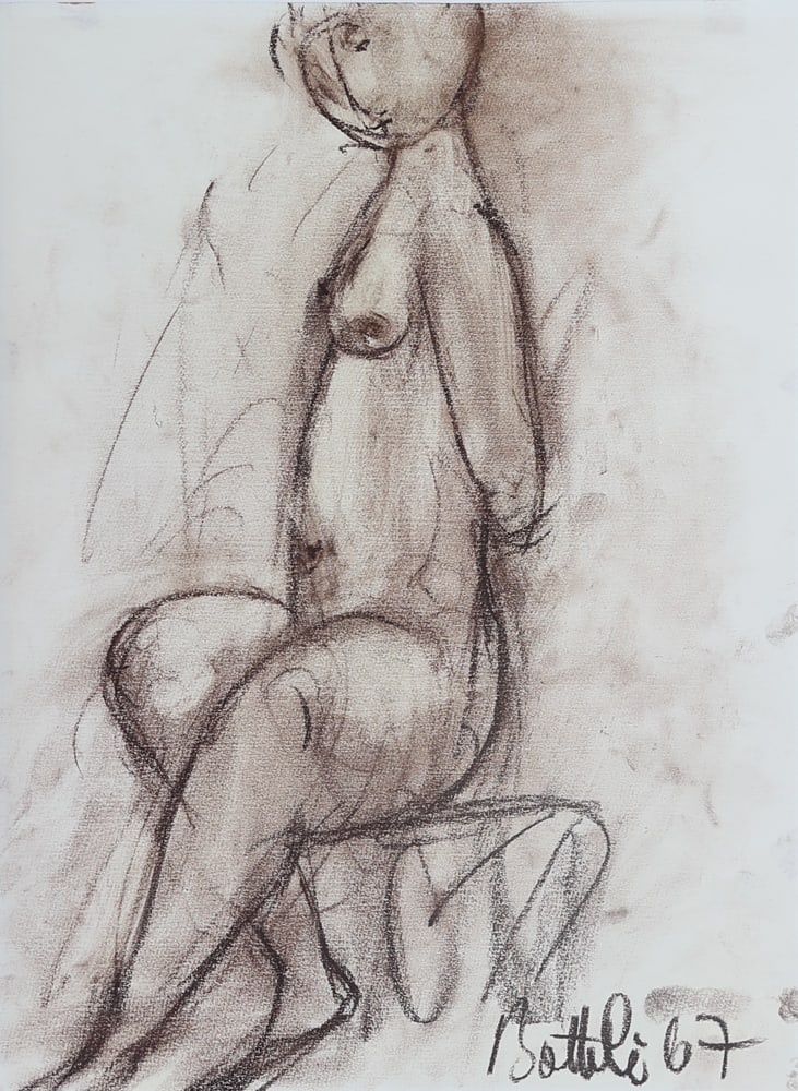Oskar Bottoli* (Vienna 1921 - 1995 Vienna): Oskar Bottoli* (Vienna 1921 - 1995 Vienna)Sitting nude, 1967pastel/paper 40 x 29,7 cmsigned Bottoli, dated 67SCHÄTZPREIS / ESTIMATE °€ 150 - 300STARTPREIS / STARTING PRICE °€ 150Austrian