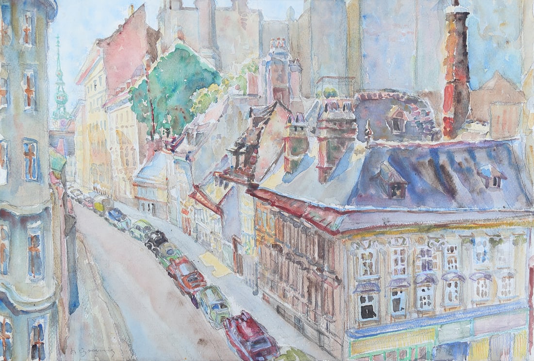 Herta Czoernig-Gobanz* (Klagenfurt 1886 - 1970 Vienna): Herta Czoernig-Gobanz* (Klagenfurt 1886 - 1970 Vienna)View of the citywatercolor/paper 39,5 x 57,5 cmsigned H CzoernigSCHÄTZPREIS / ESTIMATE °€ 200 - 400STARTPREIS / STARTING PRICE °€