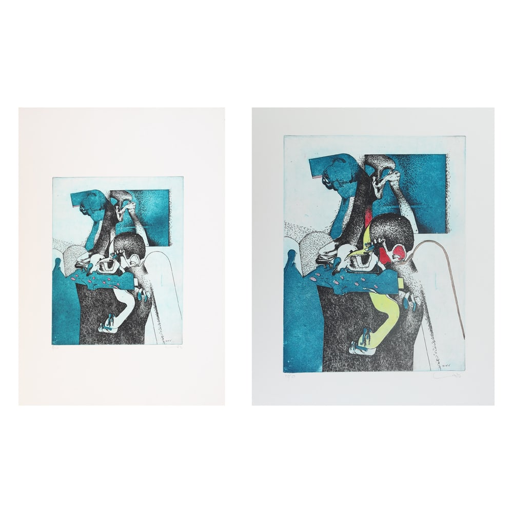 Manfred Gartska* (born 1937 in Germany): Manfred Gartska* (born 1937 in Germany)Bundle of 2 etchings1| Beak creature Ietching/paper 29,7 x 23,3 cmsigned Gartska, numered 45/50dated in the plate 9.1.732| Beak creature