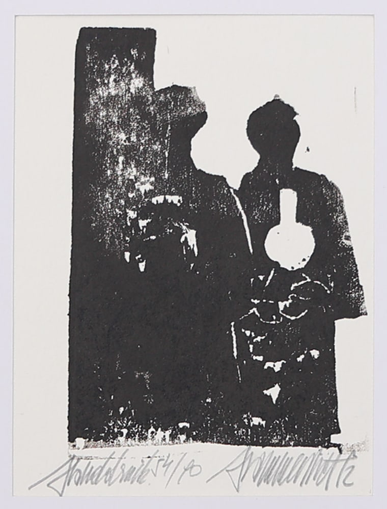Robert Hammerstiel* (Werschetz 1933 - 2020 Neunkirchen): Robert Hammerstiel* (Werschetz 1933 - 2020 Neunkirchen)Silhouettes, 1992woodcut/paper 12 x 8 cmsigned Hammerstiel, dated 92inscribed Holzschnitt, numbered 54/90SCHÄTZPREIS / ESTIMATE °€ 60 -