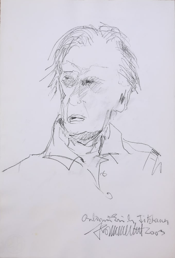 Robert Hammerstiel* (Werschetz 1933 - 2020 Neunkirchen): Robert Hammerstiel* (Werschetz 1933 - 2020 Neunkirchen)Erich Fitzbauer, 2003pencil/paper 47,5 x 32,5 cmsigned Hammerstiel, dated 2003SCHÄTZPREIS / ESTIMATE °€ 150 - 300STARTPREIS / STARTING