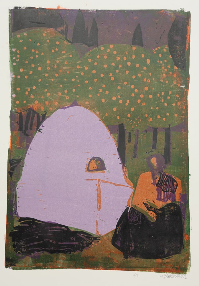 Robert Hammerstiel* (Werschetz 1933 - 2020 Neunkirchen): Robert Hammerstiel* (Werschetz 1933 - 2020 Neunkirchen)In the forest, 1992color woodcut/paper 59 x 40 cmsigned Hammerstiel, dated 92numbered 3/4SCHÄTZPREIS / ESTIMATE °€ 150 - 300STARTPREIS /