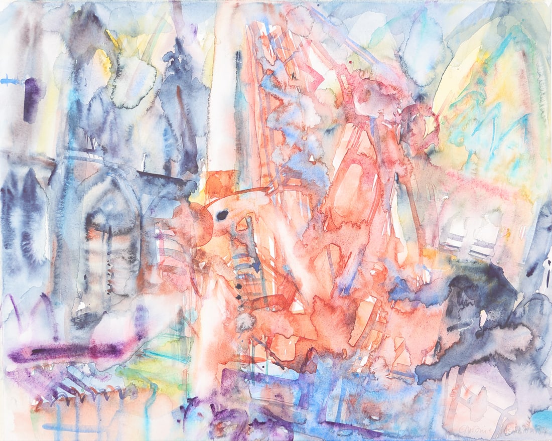 Christine Heuer* (Fürstenwalde 1934 - 1986 Vienna): Christine Heuer* (Fürstenwalde 1934 - 1986 Vienna)Construction site at Stephansplatz, 1974watercolor/paper 49 x 64 cmsigned Christine Heuer, dated 74SCHÄTZPREIS / ESTIM