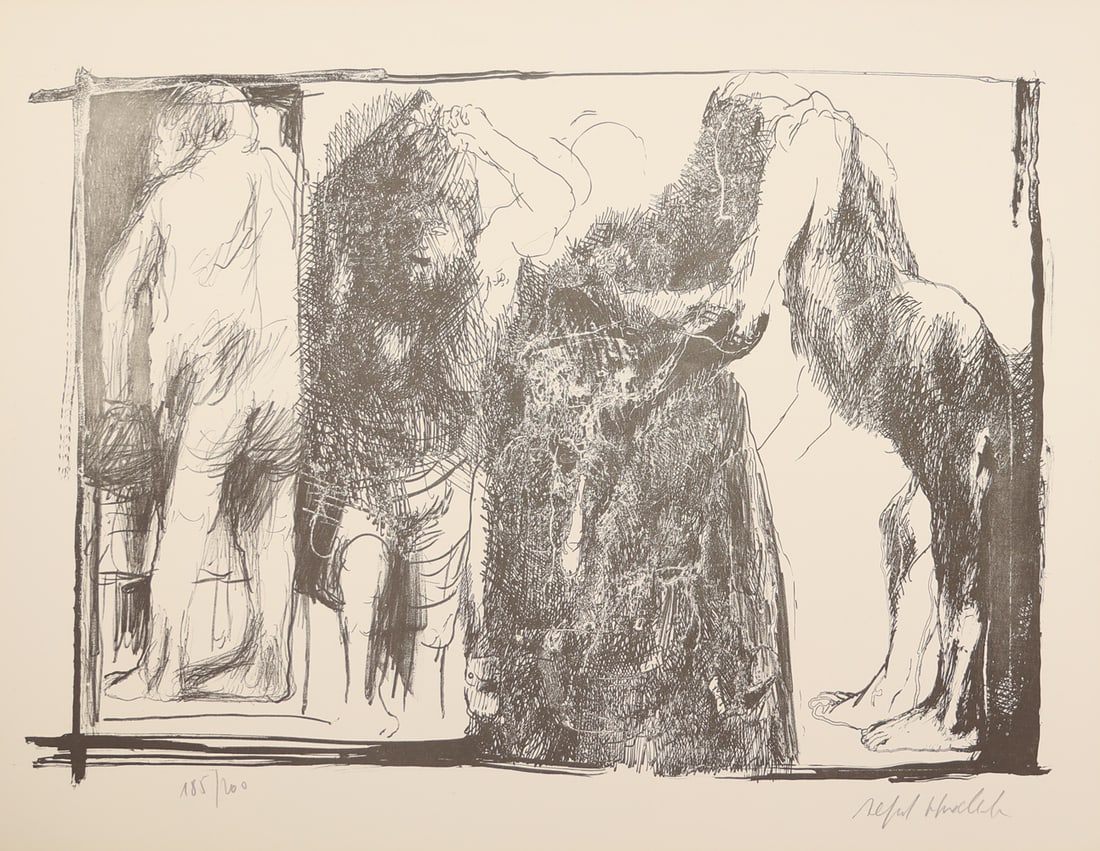 Alfred Hrdlicka* (Vienna 1928 - 2009 Vienna): Alfred Hrdlicka* (Vienna 1928 - 2009 Vienna)Three modelslithograph/paper 38 x 49,5 cmsigned Alfred Hrdlicka, numbered 185/200SCHÄTZPREIS / ESTIMATE °€ 80 - 150