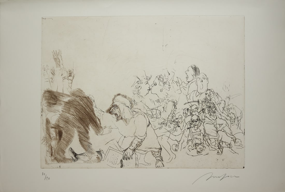 Alfred Hrdlicka* (Vienna 1928 - 2009 Vienna): Alfred Hrdlicka* (Vienna 1928 - 2009 Vienna)Moses and Aaronetching/paper 50 x 84,5 cmsigned Hrdlicka, numbered 80/90SCHÄTZPREIS / ESTIMATE °€ 200 - 300STARTPR
