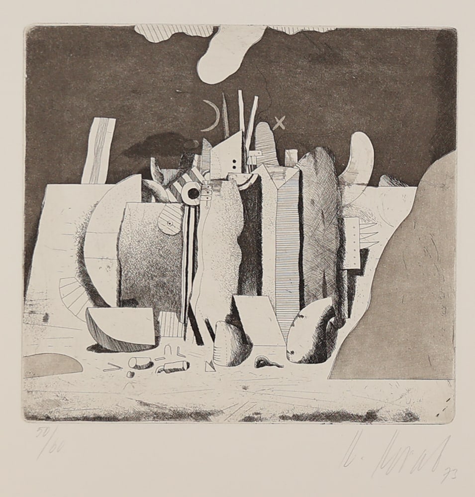 Karl Korab* (born 1937 in Falkenstein): Karl Korab* (born 1937 in Falkenstein)Still life, 1973etching/paper 18,4 x 19,3 cmsigned K. Korab, dated 73numbered 50/60SCHÄTZPREIS / ESTIMATE °€ 60 - 100
