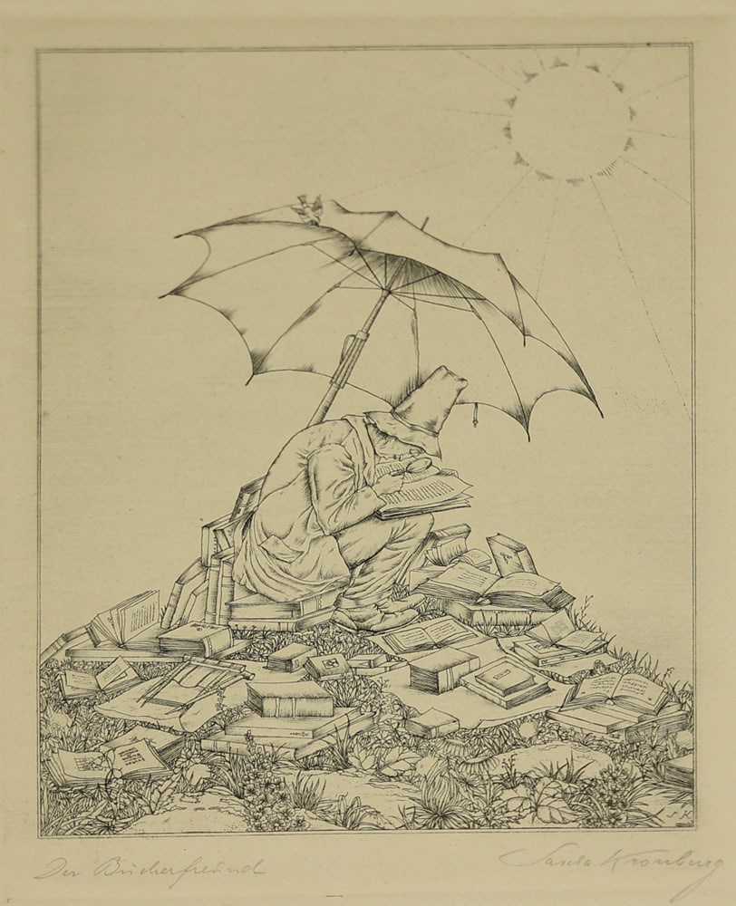 Sascha Kronburg* (Vienna 1893 - 1985 New York): Sascha Kronburg* (Vienna 1893 - 1985 New York)The book loveretching/paper 16 x 12,4 cmsigned Sascha Kronburg, inscribed Der BüchenfreundSCHÄTZPREIS / ESTIMATE °€ 1