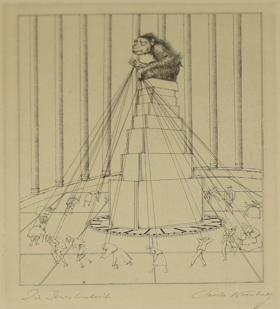 Sascha Kronburg* (Vienna 1893 - 1985 New York): Sascha Kronburg* (Vienna 1893 - 1985 New York)The puppet masteretching/paper 16 x 12,5 cmsigned Sascha Kronburg, inscribed illegibleSCHÄTZPREIS / ESTIMATE °€ 100 -