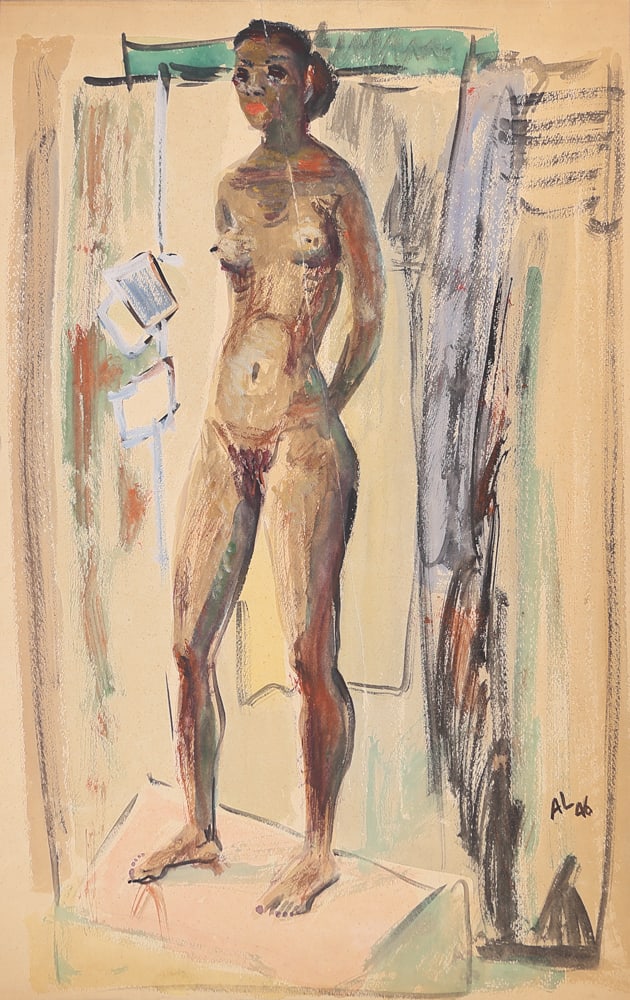 Axl Leskoschek* (Graz 1889 - 1976 Vienna): Axl Leskoschek* (Graz 1889 - 1976 Vienna)Standing female nude, 1946watercolor/paper 70 x 50 cmmonogrammed AL, dated 46SCHÄTZPREIS / ESTIMATE °€ 150 - 300START