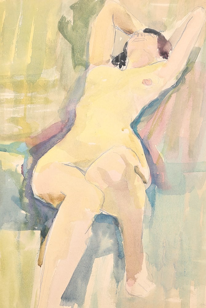 Fred Nowak* (Vienna 1919 - 1974 Vienna): Fred Nowak* (Vienna 1919 - 1974 Vienna)Nudewatercolor/paper 40,5 x 27 cmSCHÄTZPREIS / ESTIMATE °€ 100 - 200STARTPREIS / STARTING PRICE °€ 100Fred Nowak (Vienna 1919 – 1974 Vienna) was