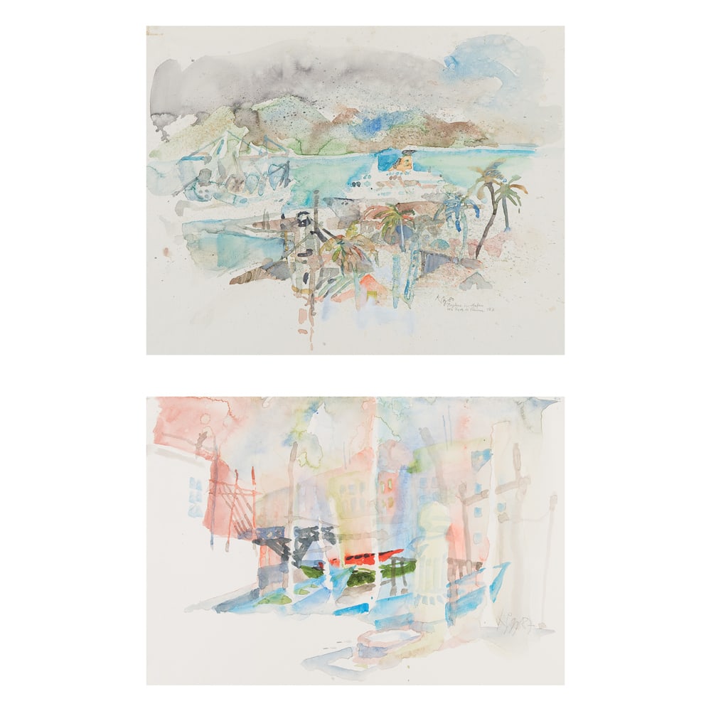 Kurt Panzenberger* (born 1942 in Vienna): Kurt Conrad Panzenberger* (born 1942 in Vienna)Bundle of 2 drawingsVenice, 1987watercolor/paper 38 x 56,3, cmdated 87, monogrammed KPverso stamp Kunst Panzenberger, numbered 87308, dated