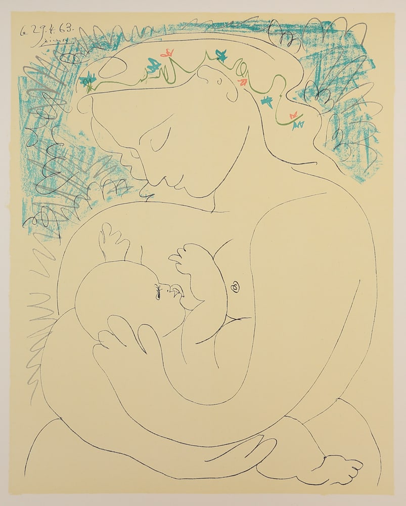Pablo Picasso* (Málaga 1881 - 1973 Mougins): Pablo Picasso* (Málaga 1881 - 1973 Mougins)Grand maternity, 1963print 50,3 x 39 cmsigned and dated in the plate Picasso 29.4.63based on the drawing of the artistSC