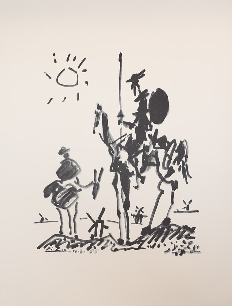 Pablo Picasso* (Málaga 1881 - 1973 Mougins): Pablo Picasso* (Málaga 1881 - 1973 Mougins)Don Quixote, 1955print 65,2 x 50 cmsigned and dated in the plate Picasso 10.8.55based on the drawing of the artistSCHÄTZ